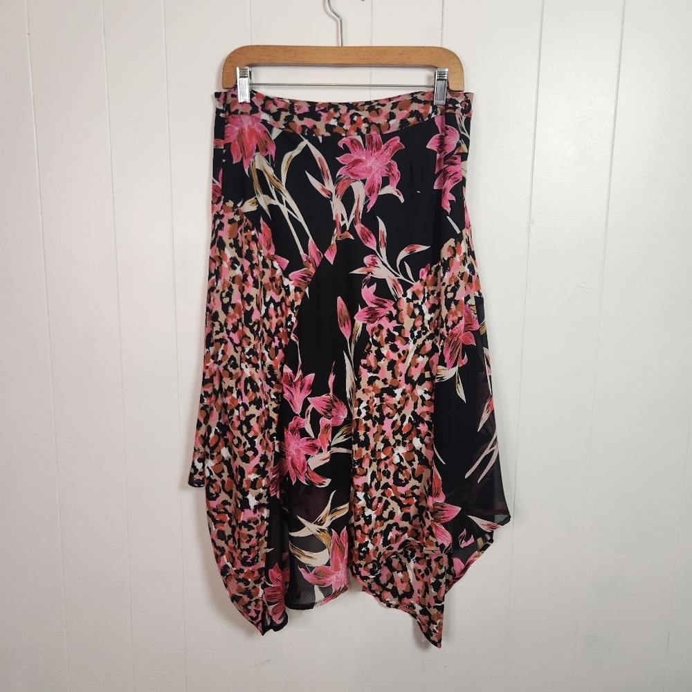 Joseph Ribkoff Skirt Pink Leopard Floral Midi High Rise Flowy Womens Size 8 - Picture 5 of 10